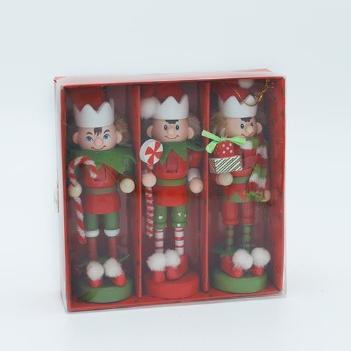 [600-46865] ELFO, VERDE ROJO, SET DE 3 PIEZAS, 4x13cm