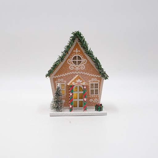 [600-47747] CASA DE PAPEL, MARRÓN, ILUMINADA, 12,5x10,5x16cm