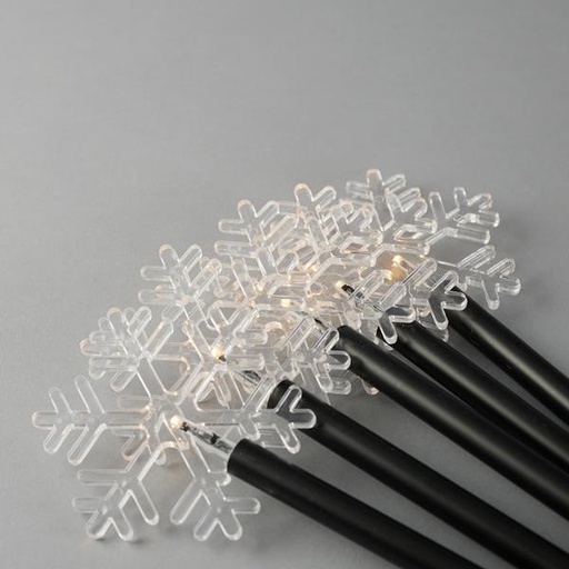 [600-04451] LÍNEA, 5 LED 3mm, 5 COPOS DE NIEVE CON PISTA DE TIERRA 34,5cm, PANEL SOLAR CON SENSOR DE LUZ, CABLE PVC NEGRO, LED BLANCO CÁLIDO, POR 35cm, CABLE 2m, IP44