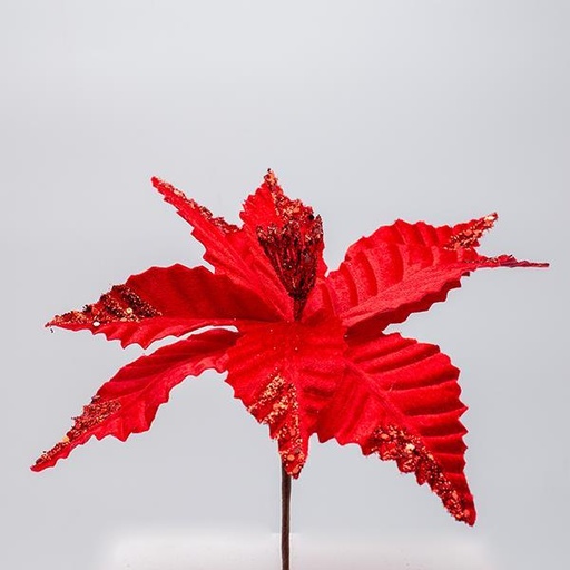 [600-47600] FLOR DE PASIÓN, ROJA CON DETALLES DE BRILLO EN LAS HOJAS, 24x15cm