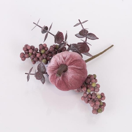 [600-46176] PICO CON CALABAZA DE TERCIOPELO ROSA, 20cm