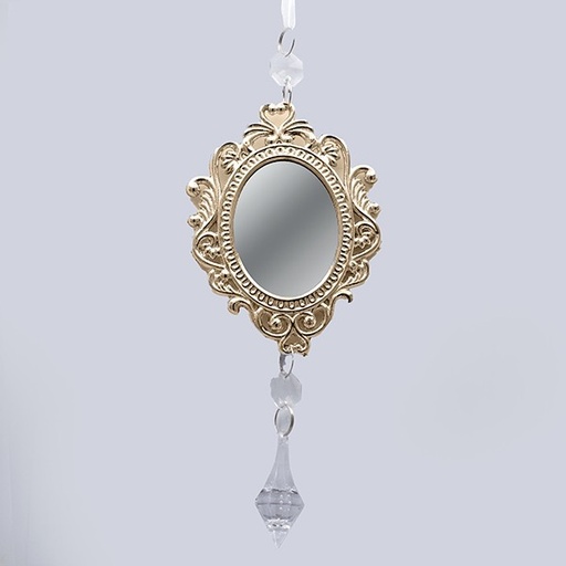 [600-47372] ADORNO COLGANTE, ESPEJO VINTAGE, COLOR CHAMPÁN, CON CRISTAL, 20x7,5cm