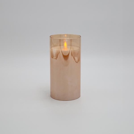 [147-15127] VELA LED A PILA CON LLAMA PARPADEANTE, CON CRISTAL, MIEL, CON TEMPORIZADOR, 7,5x15cm