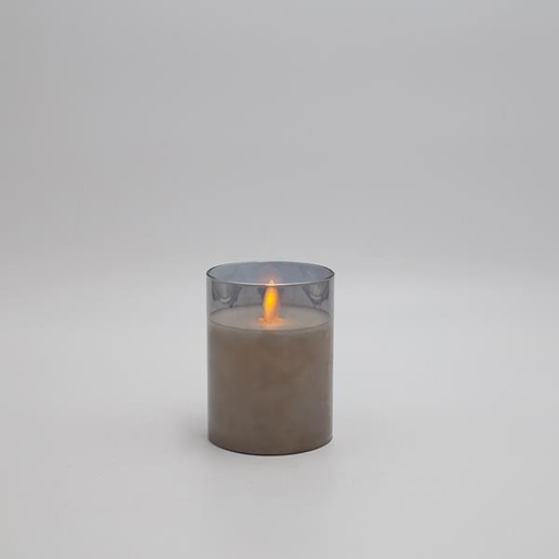 [147-15128] VELA LED A PILA CON LLAMA PARPADEANTE, CON CRISTAL, HUMO, CON TEMPORIZADOR, 7,5x10cm