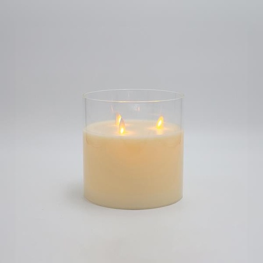 [147-15134] VELA LED A PILA CON 3 LLAMAS PARPADEANTES, CON CRISTAL, MARFIL, CON TEMPORIZADOR, 15x15cm