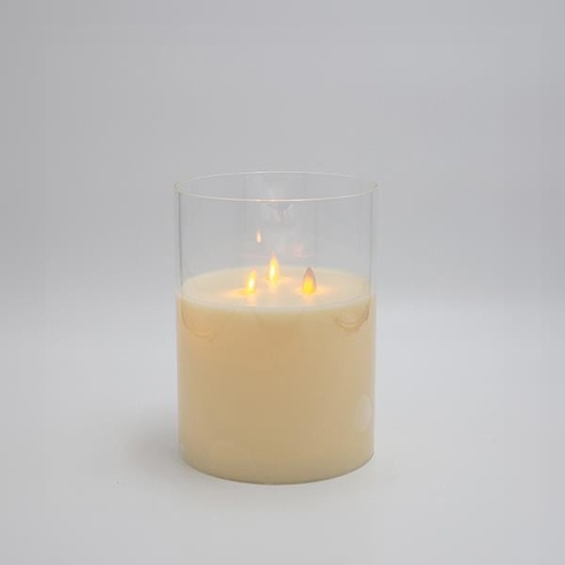 [147-15135] VELA LED A PILA CON 3 LLAMAS PARPADEANTES, CON CRISTAL, MARFIL, CON TEMPORIZADOR, 15x20cm