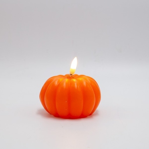 [147-15140] VELA ENCENDIDA, CALABAZA NARANJA, CAJA DE PILAS 2xAAA, LED BLANCO CÁLIDO, 9x9cm, IP20