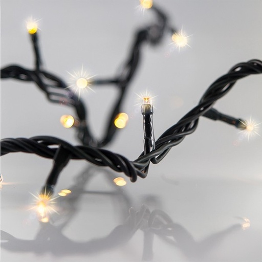 [600-02551] LÍNEA, 300 LED FLASH 5 mm, ADAPTADOR 31 V, 4 CONECTORES HASTA 3 JUEGOS, CABLE PVC VERDE, LED BLANCO CÁLIDO, POR 10 cm, CABLE CONDUCTOR 300 cm, IP44