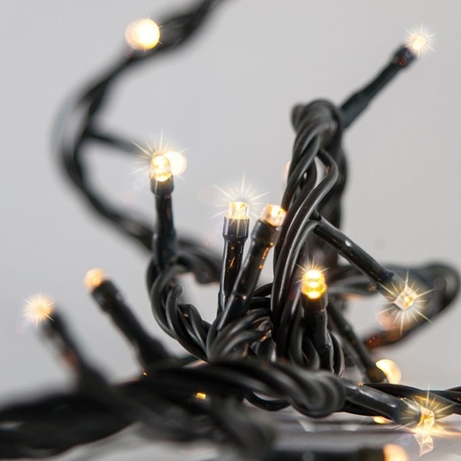 [600-02561] LÍNEA, 700 LED FLASH 5 mm, ADAPTADOR 31 V, 4 CONECTORES HASTA 2 JUEGOS, CABLE PVC VERDE, LED BLANCO CÁLIDO, POR 10 cm, CABLE CONDUCTOR 3 m, IP44