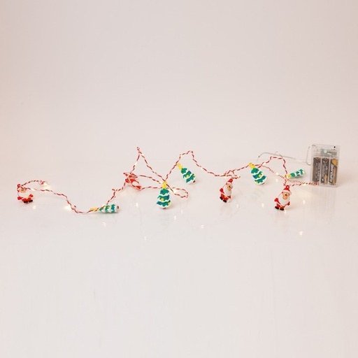 [600-03067] LÍNEA, 20 MINI LED, PAPÁ NOEL Y ÁRBOL DE NAVIDAD, CAJA DE PILAS 3xAA, TEMPORIZADOR, CABLE DE PVC ROJO Y BLANCO, POR 10 cm, CABLE DE CONDUCCIÓN 30 cm, IP20