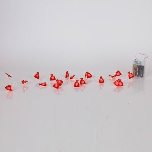 [600-03354] LÍNEA, 20 MINI LED, BOLSAS CON COPOS DE NIEVE, CAJA DE PILAS 3xAA, TEMPORIZADOR, CABLE DE COBRE PLATEADO, LED BLANCO CÁLIDO, POR 10cm, CABLE DE CONDUCCIÓN 30cm, IP20