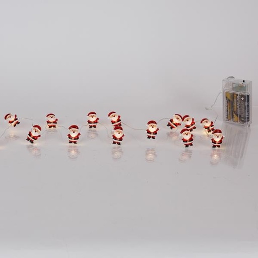 [600-03362] LÍNEA, 20 MINI LED, PAPÁ NOEL, CAJA DE PILAS 3xAA, TEMPORIZADOR, CABLE DE COBRE PLATEADO, LED BLANCO CÁLIDO, POR 10 cm, CABLE DE CONDUCCIÓN 30 cm, IP20