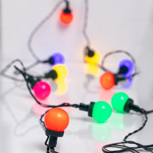 [600-03650] LÍNEA, 20 LED, BOLAS DECORATIVAS MULTICOLOR Φ3cm, ADAPTADOR DE 31V, FIJO, 5 COLORES MULTI LED, POR 20cm, CABLE DE CONDUCCIÓN 5m, IP44