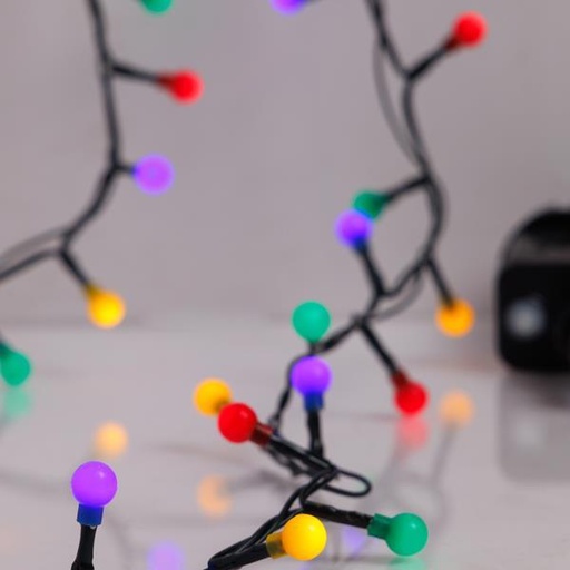 [600-03923] LÍNEA, 100 LED 3 mm, BOLAS DE COLORES 0,9 cm, ADAPTADOR 31 V, 8 M/F Y MEMORIA, CABLE PVC VERDE, MULTILED, POR 3 cm, CABLE CONDUCTOR 3 m, IP44