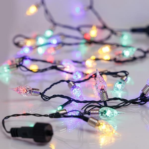 [600-03960] LÍNEA DE 200 LED DE 5 mm CON DECORACIÓN VINTAGE DE 1,2 mm, ADAPTADOR DE 31 V, 4 CONECTORES (HASTA 3 JUEGOS), CABLE DE PVC VERDE, MULTILED, POR 5 cm, CABLE DE CONDUCCIÓN DE 3 m, IP44