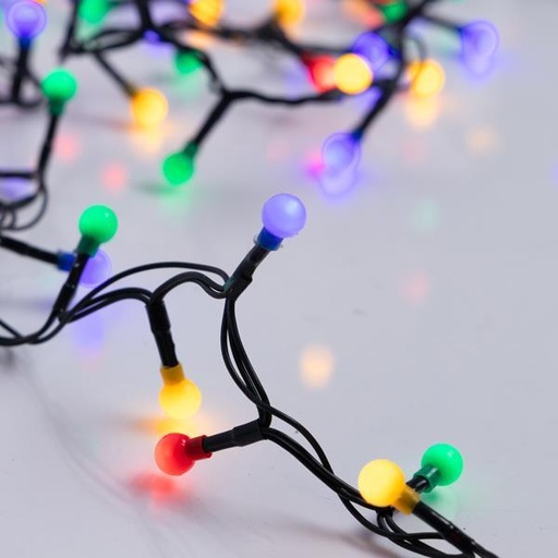 [600-03985] LÍNEA, 300 LED 3 mm, CON BOLAS DE COLORES 0,9 cm, ADAPTADOR 31 V, 8 M/F Y MEMORIA, CABLE PVC VERDE, MULTILED, POR 3 cm, CABLE CONDUCTOR 3 m, IP44