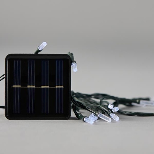 [600-04100] LÍNEA, 80 LED 5 mm CON EXTENSIÓN ACRÍLICA, PANEL SOLAR CON SENSOR DE LUZ, 8 M/H, CABLE PVC VERDE, LED BLANCO, POR 10 cm, CABLE CONDUCTOR 1 m, IP44