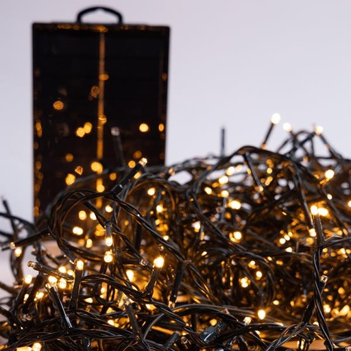 [600-04341] LÍNEA, 480 LED 3mm, 31V/1.8W PANEL SOLAR GP CON SENSOR DE LUZ, 3,7V/1800MAH, 12 M/H, CONTROL REMOTO, CABLE PVC VERDE, LED BLANCO CÁLIDO, POR 5cm, CABLE CONDUCTOR 3m, IP44,