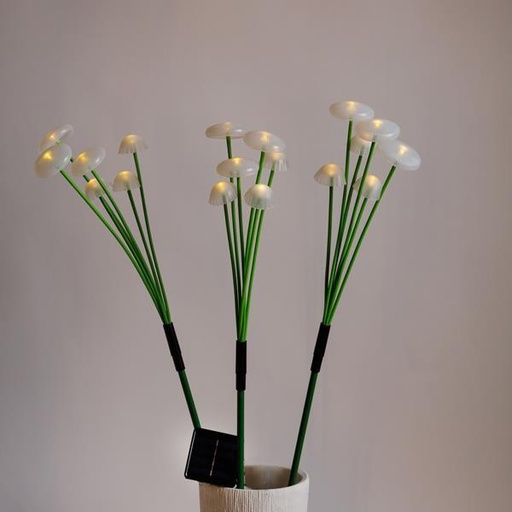 [600-04560] LÍNEA, JUEGO DE 3 SETAS DE PLÁSTICO DE 75 cm, 6 RAMAS CADA JUEGO, PANEL SOLAR CON SENSOR DE LUZ, 18 LED BLANCO CÁLIDO, POR 50 cm, CABLE DE CONDUCCIÓN DE 1 m, IP44