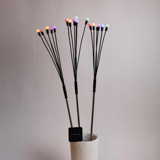 [600-04562] LÍNEA, JUEGO DE 3 BOLAS BLANCAS DE 80 cm, Φ1,7 cm, 6 RAMAS CADA JUEGO, PANEL SOLAR CON SENSOR DE LUZ, 18 LED MULTIUSOS, POR 50 cm, CABLE DE CONDUCCIÓN DE 1 m, IP44