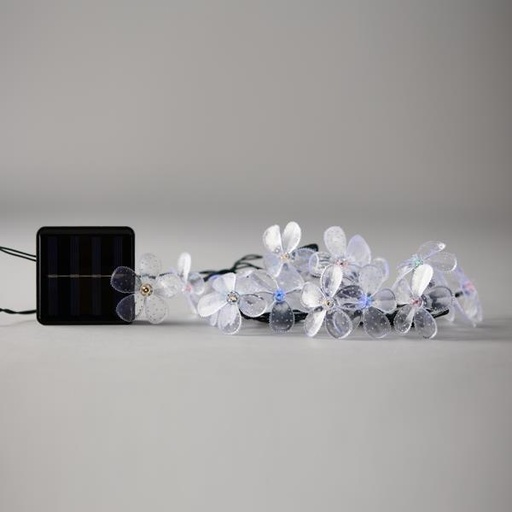 [600-04851] LÍNEA, 80 LED 5 mm, CON FLORES, PANEL SOLAR CON SENSOR DE LUZ, 8 M/H, CABLE PVC VERDE, MULTILED, POR 10 cm, CABLE CONDUCTOR 1 m, IP44