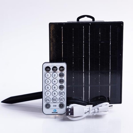 [600-04996] PANEL SOLAR 31V/2.5W CON SENSOR DE LUZ 122*140mm, 3.7V 1800MAH*2, 12 M/F Y TEMPORIZADOR, MEMORIA Y DIMMER, CONTROL REMOTO, IP44