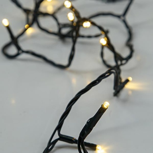 [600-05501] LÍNEA, 48 LED de 3 mm, CAJA DE PILAS 3xAA, 8 M/F y MEMORIA, TEMPORIZADOR, CABLE DE PVC VERDE, LED BLANCO CÁLIDO, POR 10 cm, CABLE DE CONDUCCIÓN 30 cm, IP44, CAJA DE EXPOSICIÓN (24 UDS.)