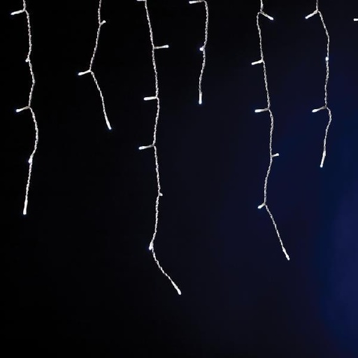 [600-06154] CARÁMBANO, 175 LED 3 mm, ADAPTADOR 31 V, FIJO, CABLE DE PVC TRANSPARENTE, LED BLANCO + 20 LED INTERMITENTES BLANCO CÁLIDO, (Alto 50 x Ancho 750 cm, 3/4/5/2), CABLE DE CONDUCCIÓN 3 m, IP44