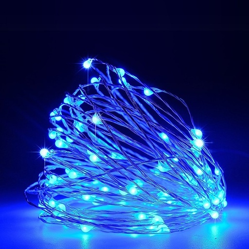[600-07316] MINI LED LÍNEA 100, ADAPTADOR DE 4,5 V, FIJO, CABLE DE COBRE PLATEADO, LED AZUL, POR 10 cm, CABLE DE CONDUCCIÓN 5 m, IP44