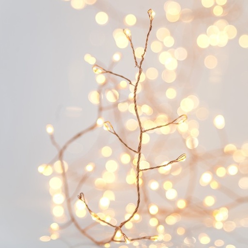 [600-08121] GRUPO DE 5,1 m, 300 MINI LED, ADAPTADOR DE 9 V, FIJO, CABLE DE COBRE BRONCE, LED BLANCO CÁLIDO, CABLE DE 5 m, IP44