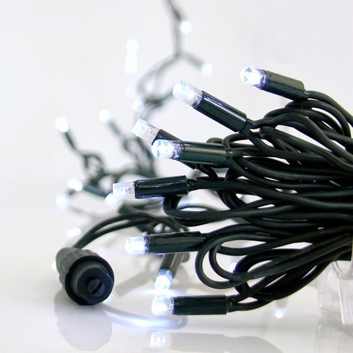 [600-09100] LÍNEA, 100 LED 5 mm CON COPAS, 230 V, 3 CONECTORES HASTA 9 JUEGOS, CABLE DE GOMA VERDE, LED BLANCO, POR 10 cm, CABLE CONDUCTOR 1,5 m, IP65