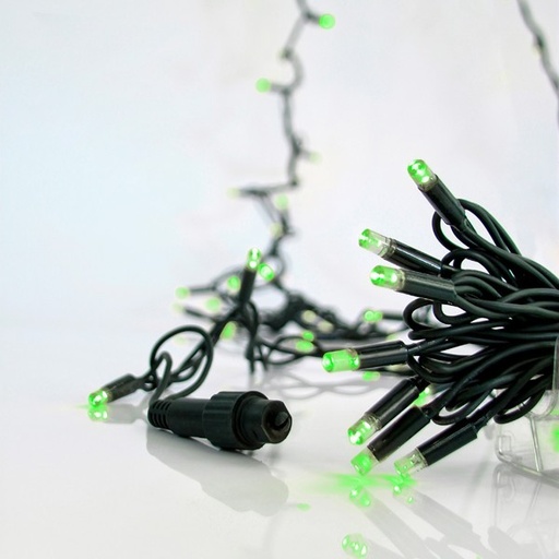 [600-09275] LÍNEA, 100 LED 5 mm CON COPAS, 230 V, 2 CONECTORES HASTA 9 JUEGOS, CABLE DE GOMA VERDE, LED VERDE, POR 10 cm, IP65 (SIN ENCHUFE, SIN CABLE)