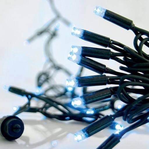 [600-09278] LÍNEA, 100 LED 5 mm CON COPAS, 230 V, 2 CONECTORES HASTA 9 JUEGOS, CABLE DE GOMA VERDE, LED AZUL, POR 10 cm, IP65 (SIN ENCHUFE, SIN CABLE)