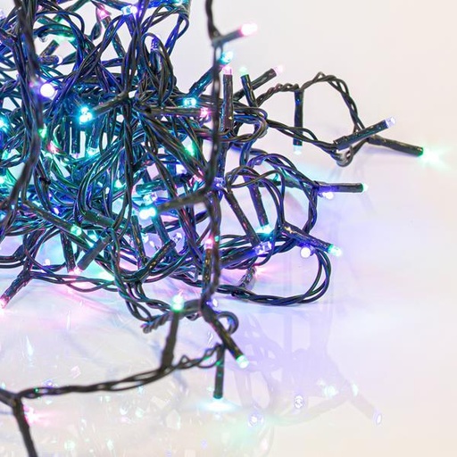 [600-13108] LÍNEA, 50 LED 3 mm, ADAPTADOR 4,5 V, 8 M/H y MEMORIA, CABLE PVC VERDE, LED ÓPALO (AZUL LADO/VERDE LADO/MORADO/ROSA), POR 5 cm, CABLE CONDUCTOR 3 m, IP44