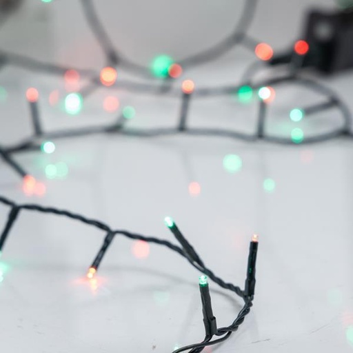 [600-13291] LÍNEA, 240 LED 3 mm, ADAPTADOR DE 31 V, 8 M/F Y MEMORIA, CABLE DE PVC VERDE, LED ROJO Y VERDE (UNO A UNO), CADA 5 cm, CABLE CONDUCTOR 3 m, IP44