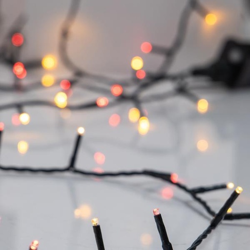 [600-13294] LÍNEA, 240 LED 3 mm, ADAPTADOR 31 V, 8 M/F Y MEMORIA, CABLE PVC VERDE, ROJO Y BLANCO CÁLIDO (UNO A UNO), LED CADA 5 cm, CABLE CONDUCTOR 3 m, IP44