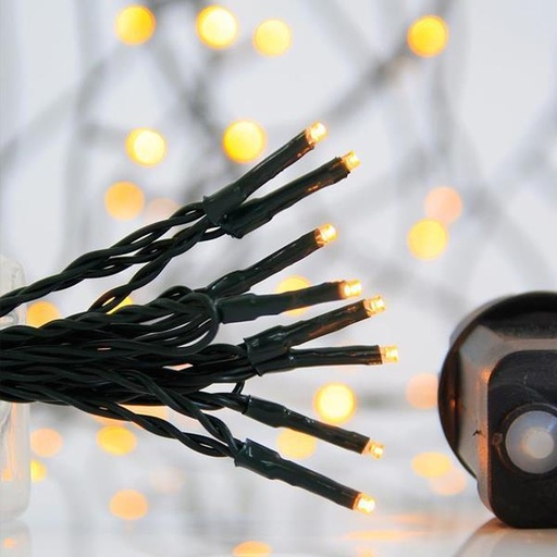 [600-13401] LÍNEA, 400 LED 3 mm, ADAPTADOR 31 V, 8 M/F Y MEMORIA, CABLE PVC VERDE, LED BLANCO CÁLIDO, POR 5 cm, CABLE CONDUCTOR 3 m, IP44