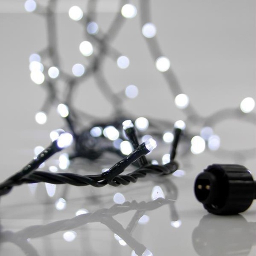 [600-15200] LÍNEA, 100 LED 3 mm, ADAPTADOR 31 V, 4 CONECTORES HASTA 3 JUEGOS, CABLE PVC VERDE, LED BLANCO, POR 5 cm, CABLE CONDUCTOR 3 m, IP44