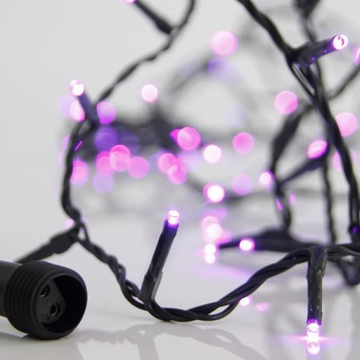 [600-15217] LÍNEA, 100 LED 3 mm, ADAPTADOR 31 V, 4 CONECTORES HASTA 3 JUEGOS, CABLE PVC VERDE, LED MORADO, POR 5 cm, CABLE CONDUCTOR 3 m, IP44