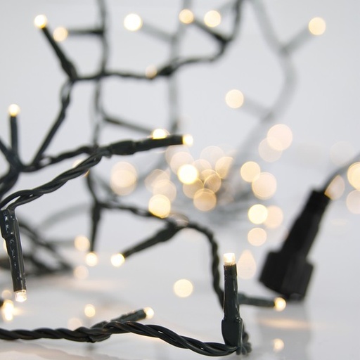 [600-15241] LÍNEA, 100 LED 3 mm, ADAPTADOR 31 V, 4 CONECTORES HASTA 3 JUEGOS, CABLE PVC VERDE, LED BLANCO CÁLIDO, POR 10 cm, CABLE CONDUCTOR 3 m, IP44