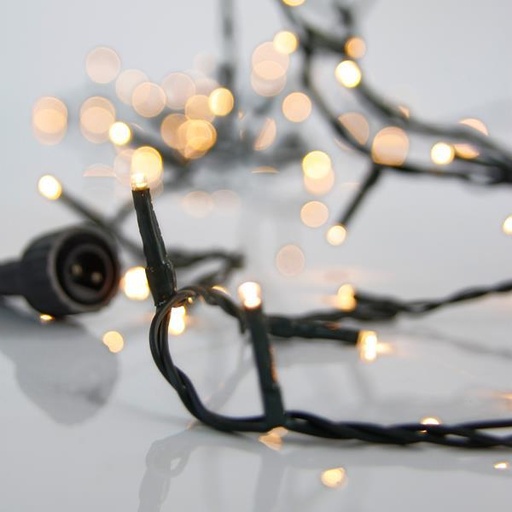 [600-15561] LÍNEA, 700 LED 3 mm, ADAPTADOR 31 V, 4 CONECTORES HASTA 2 JUEGOS, CABLE PVC VERDE, LED BLANCO CÁLIDO, POR 5 cm, CABLE CONDUCTOR 3 m, IP44 (paquete en rollo)