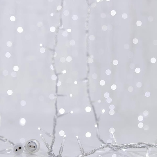 [600-17140] CORTINA, 360 LED 3 mm, ADAPTADOR 31 V, 4 CONECTORES HASTA 3 JUEGOS, CABLE DE PVC TRANSPARENTE, LED BLANCO (Alto 200 x Ancho 200 cm, 20 LÍNEAS x 18 LED), CABLE DE CONDUCCIÓN 3 m, IP44