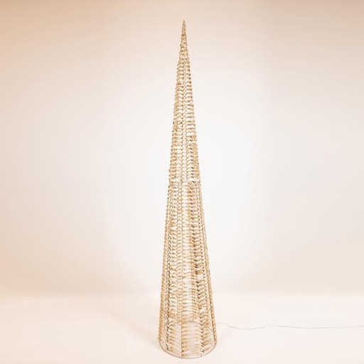 [600-22478] CONO ILUMINADO DORADO 180 cm, 1800 LED, ADAPTADOR 31 V, TEMPORIZADOR, CABLE DE COBRE PLATEADO, LED BLANCO CÁLIDO, CABLE DE 5 m, IP44