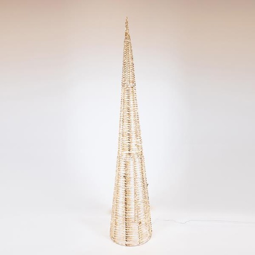[600-22479] CONO ILUMINADO DORADO 210 cm, 2400 LED, ADAPTADOR 31 V, TEMPORIZADOR, CABLE DE COBRE PLATEADO, LED BLANCO CÁLIDO, CABLE DE 5 m, IP44