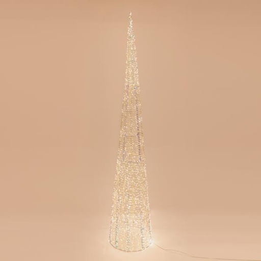 [600-22485] Cono iluminado iridiscente de 210 cm, 2400 LED, adaptador de 31 V, temporizador, cable de cobre plateado, LED blanco cálido, cable de 5 m, IP44