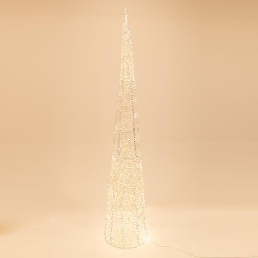 [600-22486] Cono iluminado iridiscente de 280 cm, 3200 LED, adaptador de 31 V, temporizador, cable de cobre plateado, LED blanco cálido, cable de 5 m, IP44