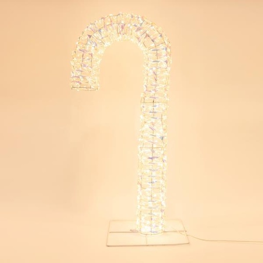 [600-22487] Bastón de caramelo iluminado iridiscente de 74 cm, 600 LED, adaptador de 4,5 V, temporizador, cable de cobre plateado, LED blanco cálido, cable de 5 m, IP44