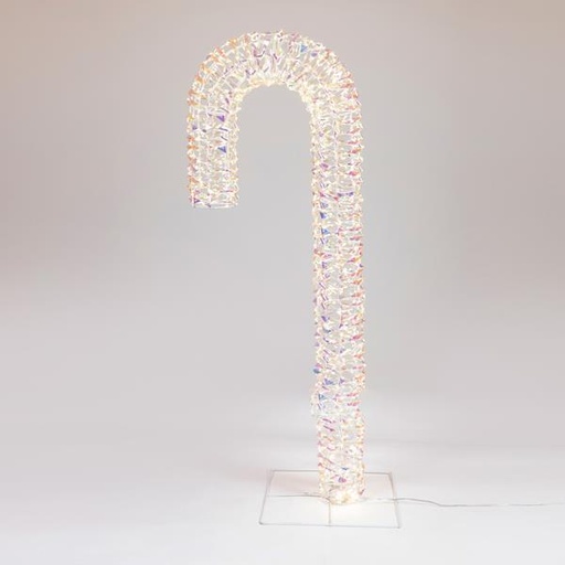 [600-22488] Bastón de caramelo iluminado iridiscente de 100 cm, 960 LED cálidos, adaptador de 24 V, temporizador, cable de cobre plateado, LED blanco cálido, cable de 500 cm, IP44
