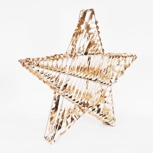 [600-22496] ESTRELLA DORADA ILUMINADA DE 60 cm, 60 LED, PILAS 3XAA, TEMPORIZADOR, CABLE DE COBRE PLATEADO, LED BLANCO CÁLIDO, CABLE DE 30 cm, IP20