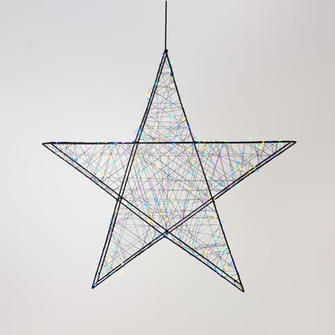 [600-22523] ESTRELLA ILUMINADA DE 78 cm, 240 LED, ADAPTADOR DE 4,5 V, TEMPORIZADOR, ESTRUCTURA METÁLICA NEGRA, CABLE DE COBRE NEGRO, LED ΟPAL (AMARILLO/AZUL/VERDE/MORADO), CABLE CONECTADO, IP44